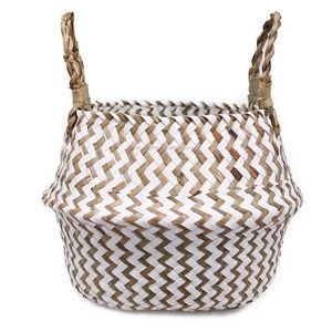 Woven Seagrass Storage Basket with Handles - White & Natural Set Of 2
